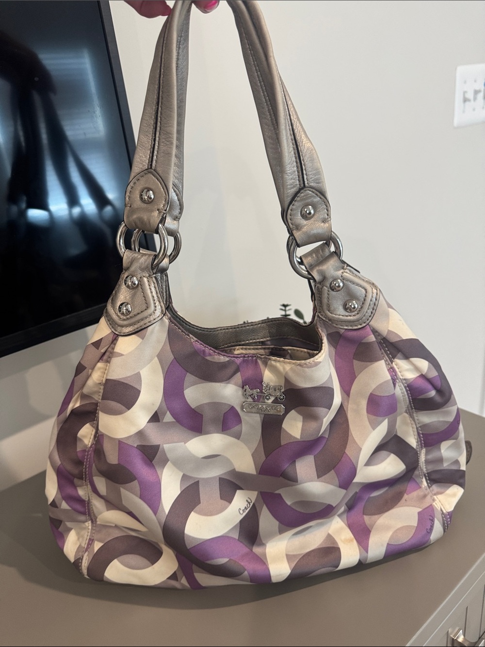 Coach RARE VINTAGE Purple and Taupe Signature Ring Tote